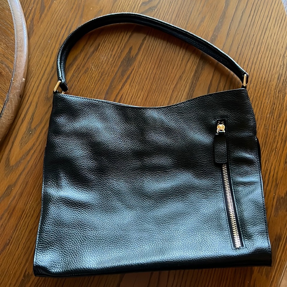 Black leather tote le monde handbag